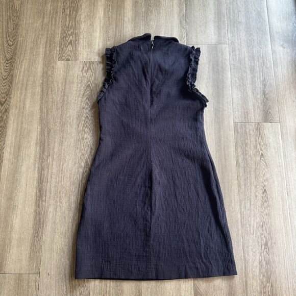 Zara Trafaluc Mini Dress Cotton Sz XS Blue Peter Pan Collar Shift Bee Beaded - Picture 11 of 15